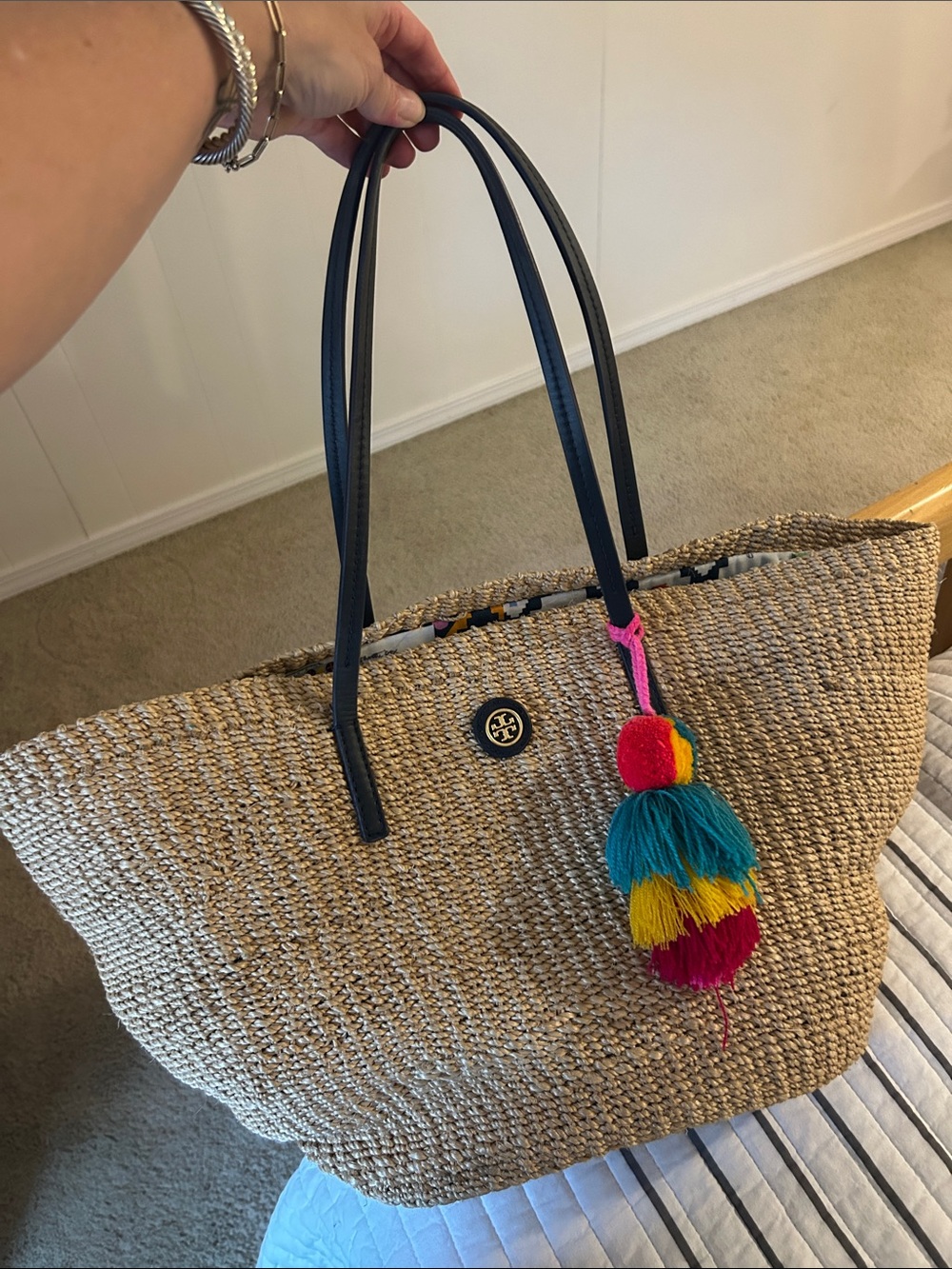 Tory Butch Woven Straw Tote Beach PoolBag